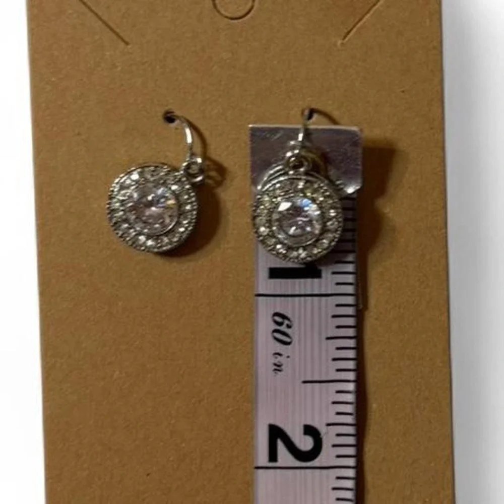Vintage style Silver & Crystal‎ Round Halo Drop Earrings